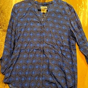 Blue and black ladies button down dress shirt